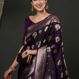 Saree Mall Purple Woven Saree With Unstitched Blouse image 4