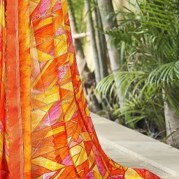 Saree Mall Orange Printed Saree With Unstitched Blouse image 4