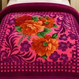 bsb home Maroon Floral Mild Winter 350 GSM Single Bed Blanket image 4