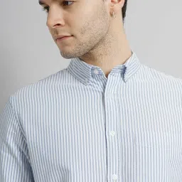celio celio* Blue Regular Fit Striped Cotton Shirt image 4