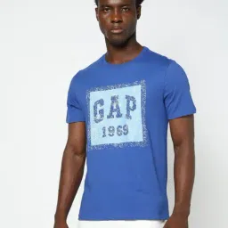 GAP Blue Cotton Slim Fit Graphic T-Shirt-image-4