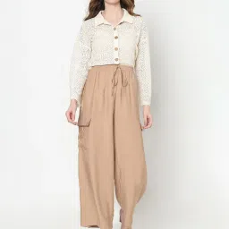 Vero Moda Beige Relaxed Fit High Rise Cargos image 4