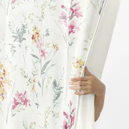 Haus & Kinder Printed Pink Satin 7 FT Door Curtains - Set of 2 image 4