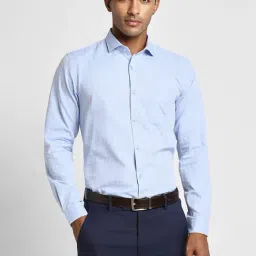 Peter England Light Blue Slim Fit Checks Shirt-picture-43