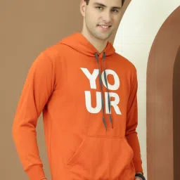 Vimal Jonney Orange Fleece Regular Fit Printed Hooded Sweatshirt image 4