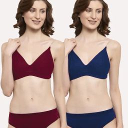 AROUSY Maroon & Blue Cotton Bra Panty Set - Pack Of 2-picture-26