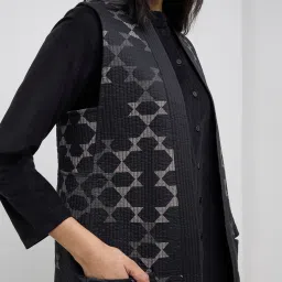 Utsa by Westside Black Geometric Design Quilted Cotton Jacket image 4