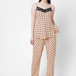 Sweet Dreams Beige Regular Fit Polka Dot Night Suits image 4