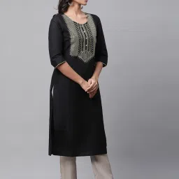 Aurelia Black Regular Fit Solid Kurta image 4
