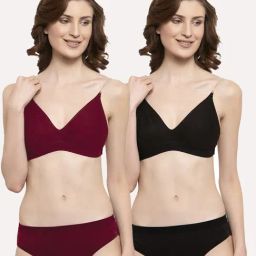 AROUSY Maroon & Black Cotton Bra Panty Set - Pack Of 2-picture-47