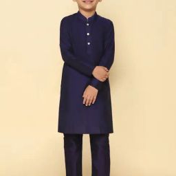 KISAH Boys Navy Solid Full Sleeves Kurta with Pyjamas-picture-45