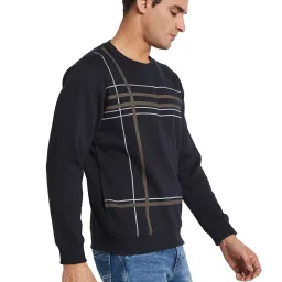 Octave Navy Blue Regular Fit Striped Sweatshirt image 4