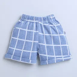 Bumzee Kids Sky Blue & White Checks Shirt, Shorts, Cap, Attached Suspender with Bow image 4