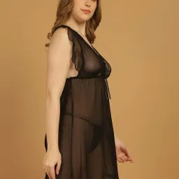 Stylee LIFESTYLE Black Lace Work Babydoll With Brief image 4