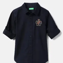 United Colors Of Benetton Boys Blue Cotton Regular Fit Embroidered Shirt-image-46