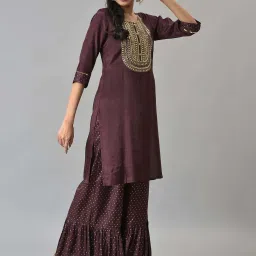 Aurelia Brown Embroidered Kurta and Sharara Set image 4