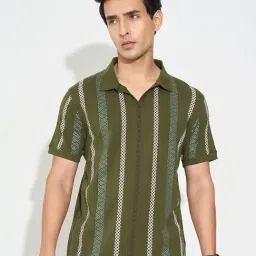 Peregrine By Pantaloons Green Bay Slim Fit Striped Polo T-Shirt-picture-30