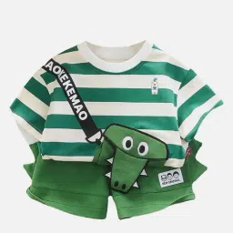 Little Surprise Box Unisex Green Printed Shorts Set image 3