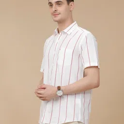 CAVALLO by Linen Club White Linen Blend Slim fit Stripes casual shirts image 4