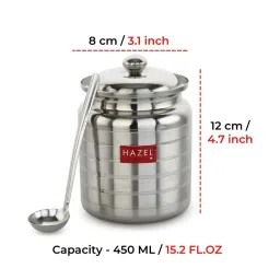 HAZEL Silver Stainless Steel Ghee Pot With Spoon & Lid (0.45 L) image 4