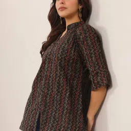 Libas Black Cotton Chevron Kurti image 4