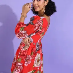 Rare Red Floral Print A-Line Dress image 2