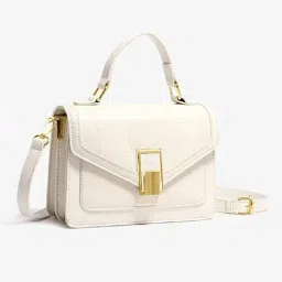 Styli White Textured Satchel Handbag image 2