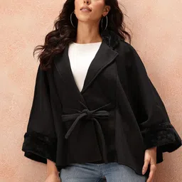 all about you Luxe Collection Notched Lapel Faux Fur Trim Cape Jacket-picture-25