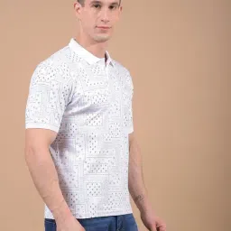 Crimsoune Club Blue Cotton Slim Fit Printed Polo T-Shirt image 3