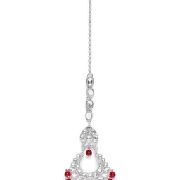 I Jewels Silver-Plated Maroon Kundan-Studded Beaded Jewellery Set image 4