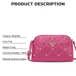 LAVIE Signature Pink Quilted Sling Handbag image 4