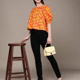 Label Ritu Kumar Coral Cotton Blend Floral Top-picture-49