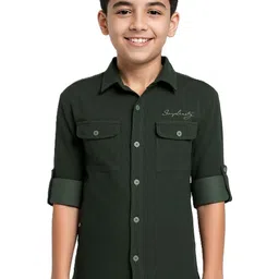 CAVIO Boys Green Cotton Shirt-image-41