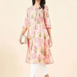 Rangmanch by Pantaloons Pink Cotton Printed A Line Kurta image 4