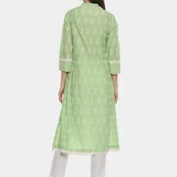 Biba Green Cotton Embroidered Straight Kurta image 2