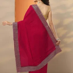 Libas Red Embellished Saree With Unstitched Blouse image 2