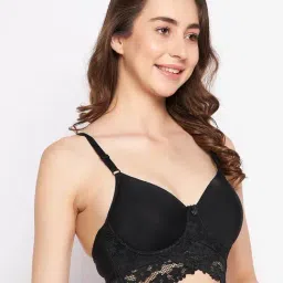Clovia Black Polyamide Solid Padded Full Cup Underwired Bralette Bra image 4