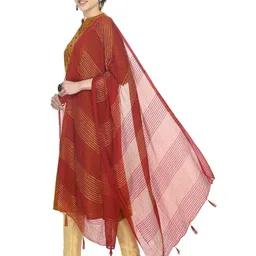 A R SILK DUPATTA HUB Woven Design Leheriya Dupatta with Zari image 2