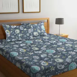 Klotthe Floral Blue 300 TC Cotton King Bedsheet with 2 Pillow Covers-picture-21
