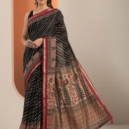 Libas Black Leheriya Saree With Unstitched Blouse-image-67