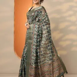 Libas Green Printed Saree With Unstitched Blouse image 3