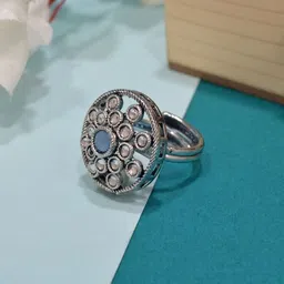 SALONI FASHION JEWELLERY Silver-Plated Kundan Studded Finger Ring-picture-33