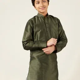 AJ Dezines Kids Olive Textured Full Sleeves Kurta-image-42