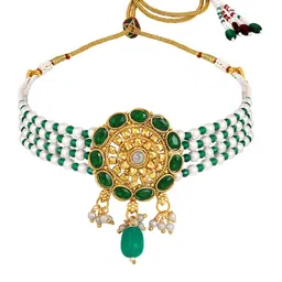 Peora Gold Plated Stone Studded & Beaded Jewellery Set image 3
