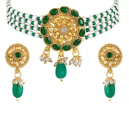 Peora Gold Plated Stone Studded & Beaded Jewellery Set image 4