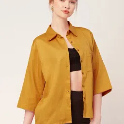 Moomaya Mustard Regular Fit Shirt image 3