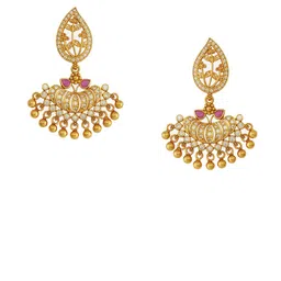 Kushal's Fashion Jewellery 92.5 Pure Silver Gold-Plated Zircon Studded Drop Earrings image 3