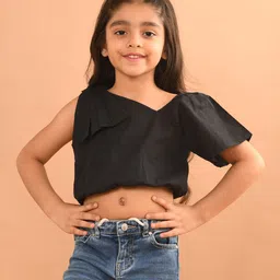 Lilpicks Couture Sleeveless Solid One Shoulder Crop Top - Black-picture-14