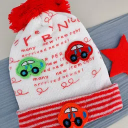 Baby Moo Car &  Pom Pom Detailed Breathable Knitted Woollen Beanie  Cap -  Red-image-82