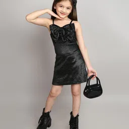 Taffykids Sleeveless Abstract Design Foil Printed With Bow Detailed Dress - Black image 1